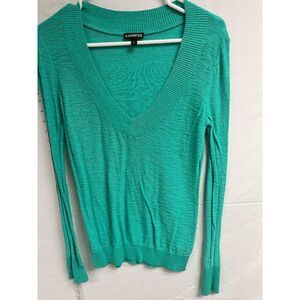 Express Womens Deep Vneck Tunic Aqua Sweater Green Sweater Size Medium